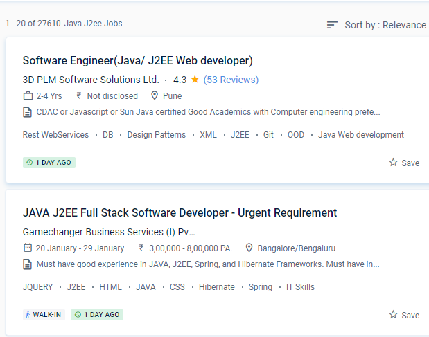 Java J2EE internship jobs in Singapore